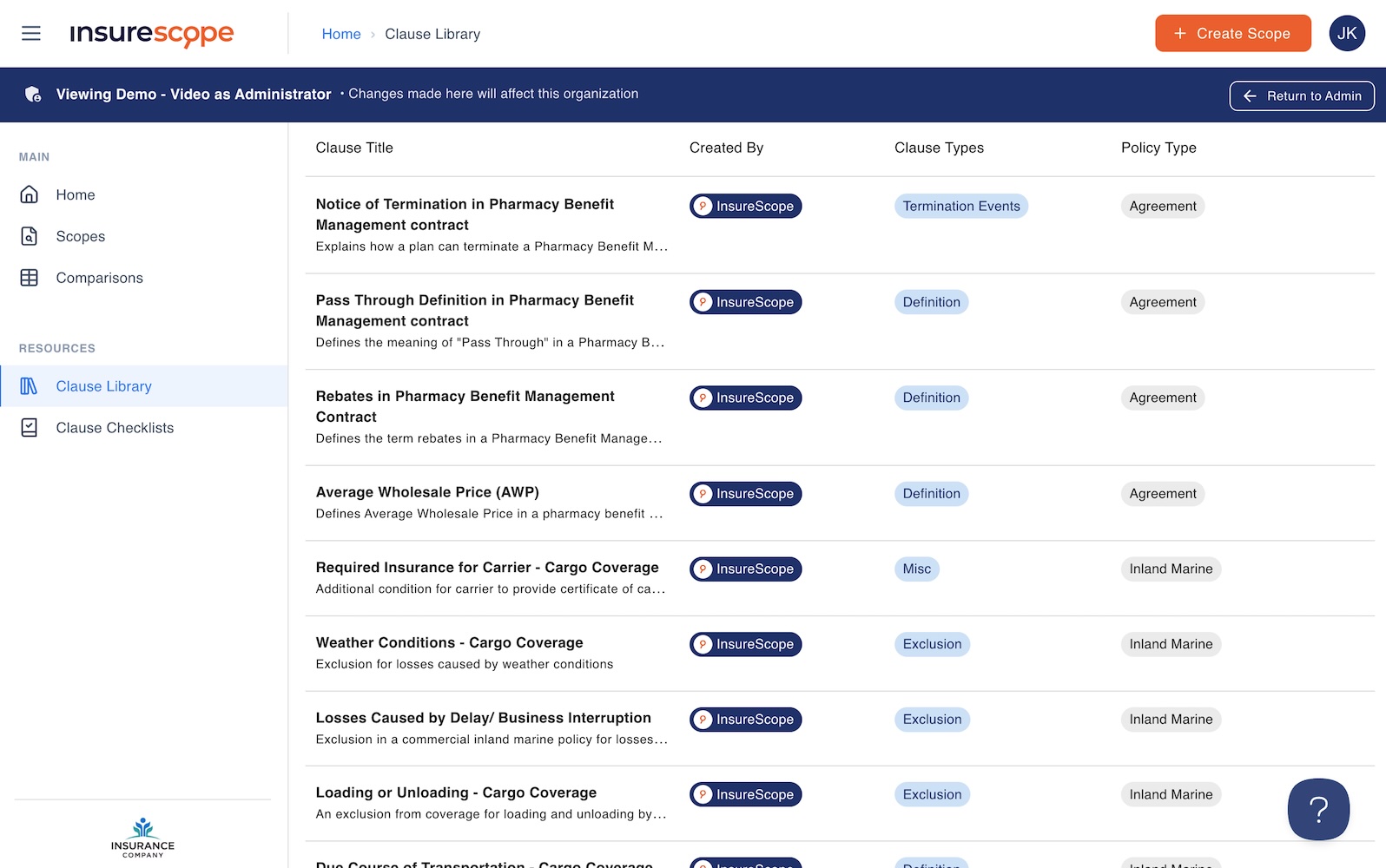 InsureScope Knowledge Base - Clause Library