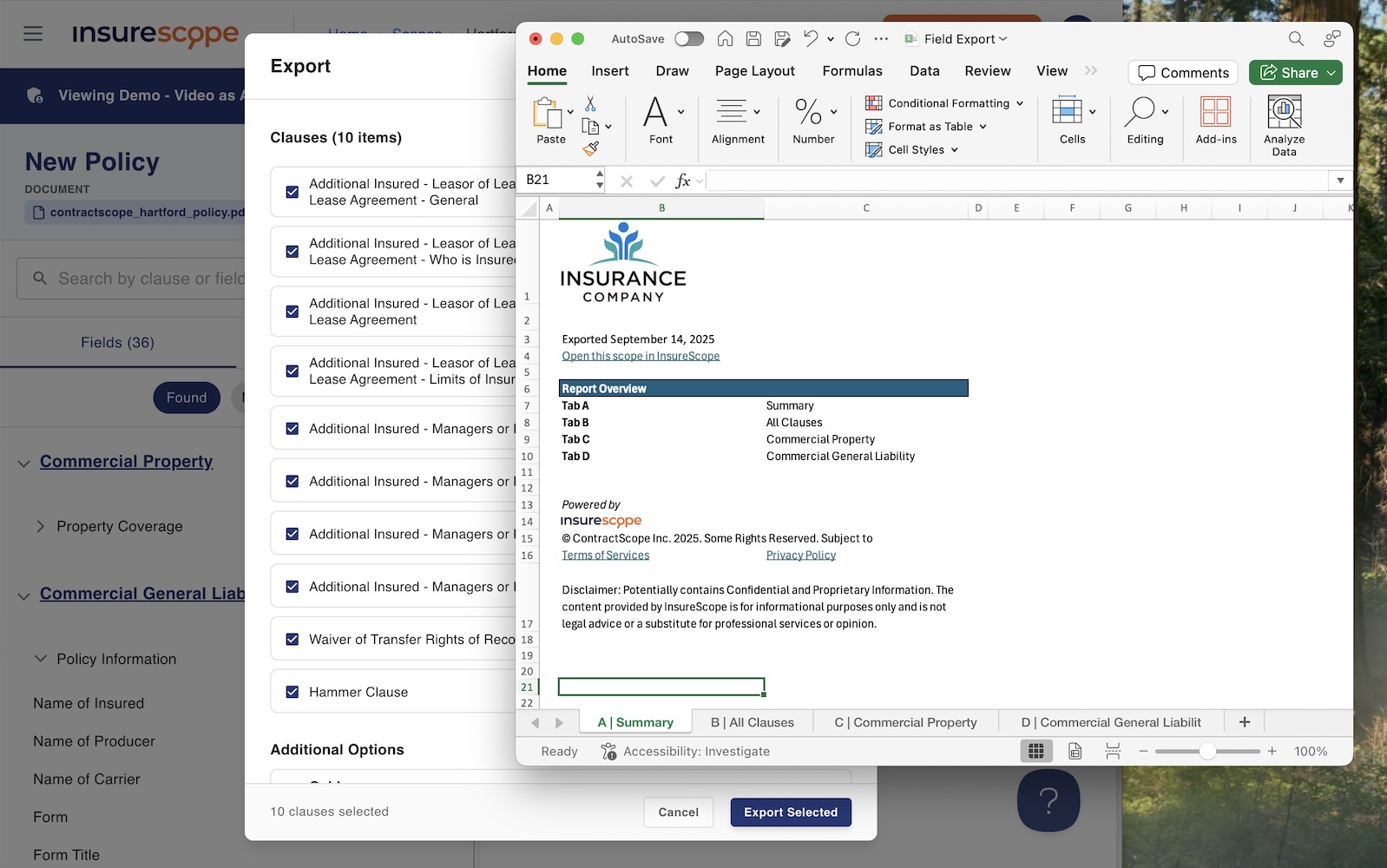 InsureScope Professional Report Export