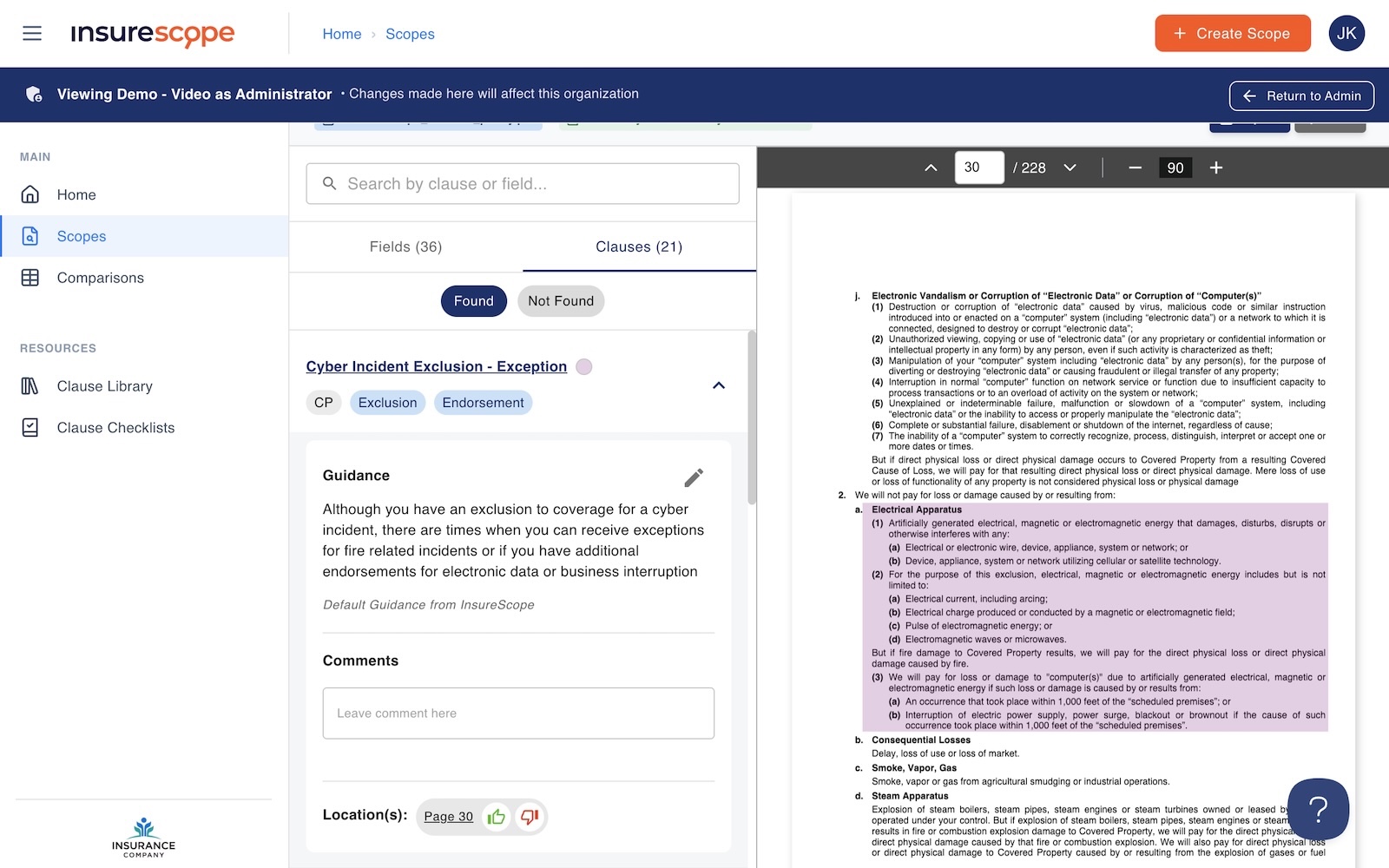 InsureScope Policy Analysis View